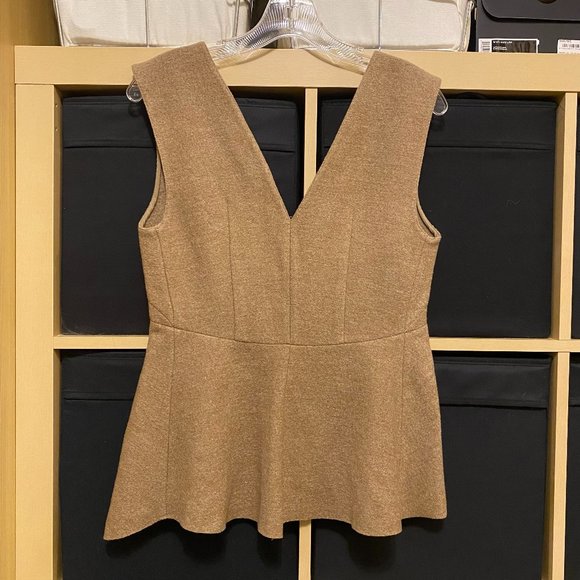 ZARA STUDIO WOOL DEEP V-NECK SLEEVELESS TOP, TAUPE SIZE: SMALL - Picture 1 of 2